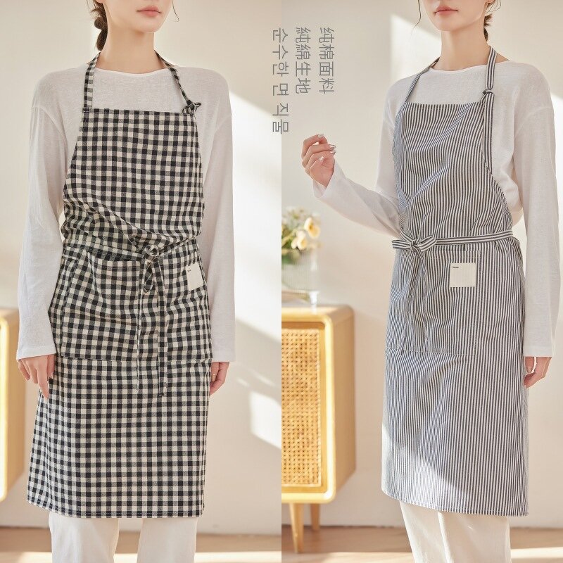 Antifouling Gingham Apron Factory - Coffee Korean Retro French Baking Art Nail