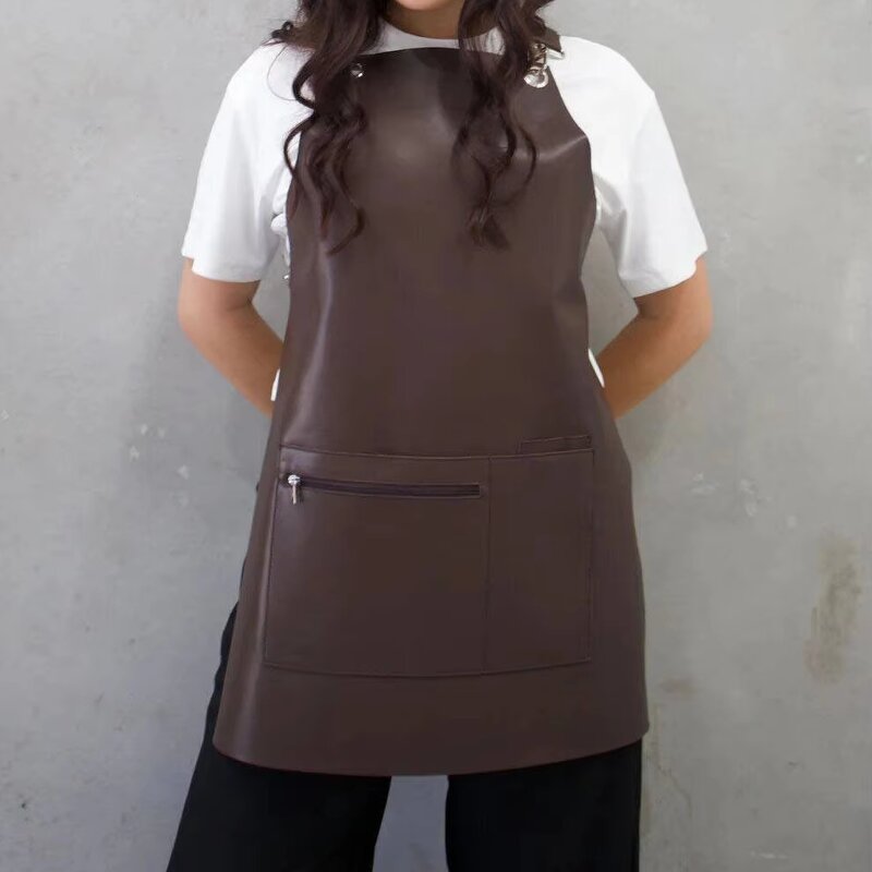 PU Leather Bib Apron Manufacturer - Custom Logo Lovely Brown Waterproof Design