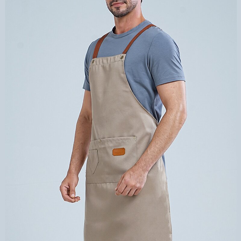 Khaki Kitchen Apron Supplier - Waterproof Cross Adjustable Webbing Custom Logo