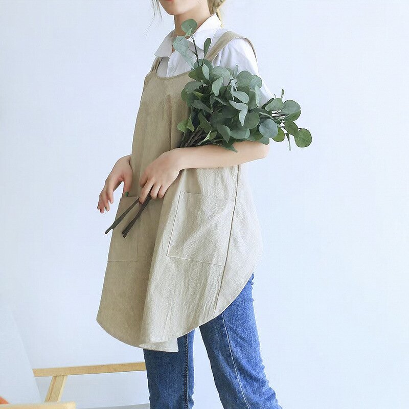 Cross Back Apron Factory - Women Cotton Linen Japanese Housework Baking Wrap