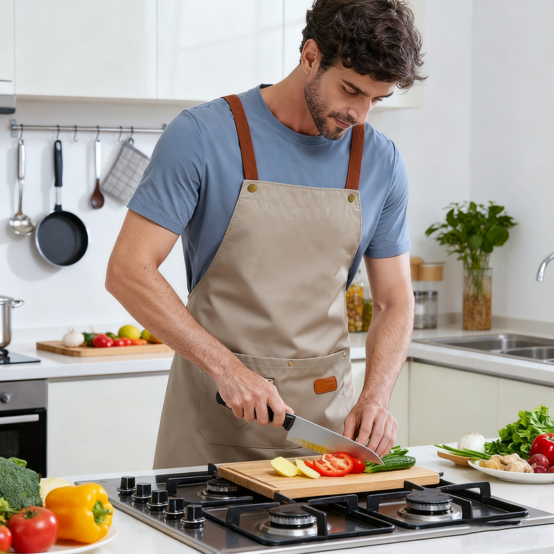 Khaki Kitchen Apron Supplier - Waterproof Cross Adjustable Webbing Custom Logo