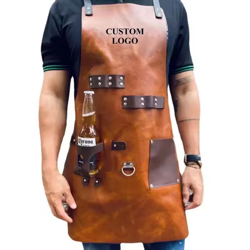Barbecue Apron Factory - Brown Wholesale Waterproof PU Leather Picnic Multi