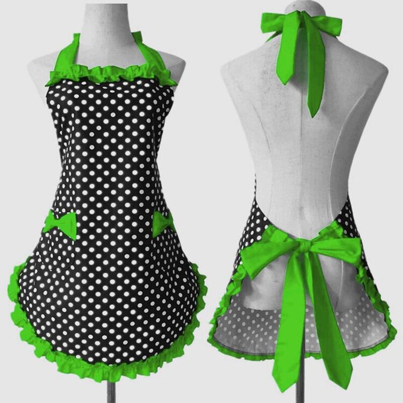 Two Bow Pocket Apron Supplier - Small Polka Dots Lace Korean-Style Work