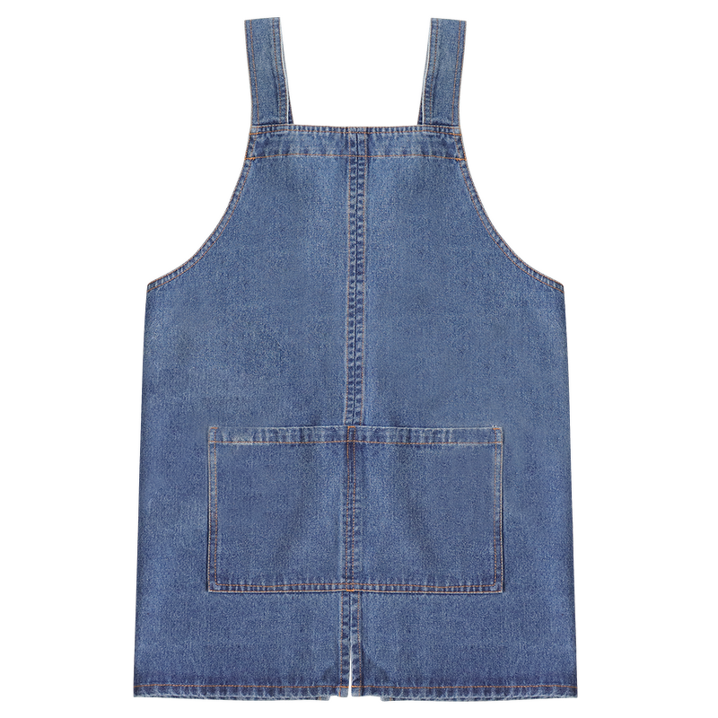 Washed Denim Apron Factory - Cotton Adjustable Straps 2 Pockets Flower Coffee