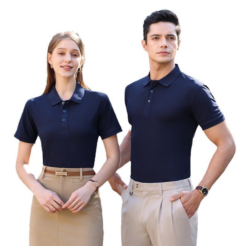 Men Polo Shirts Supplier - Custom Logo Lapel Collar Short Sleeve Cotton Blend Business