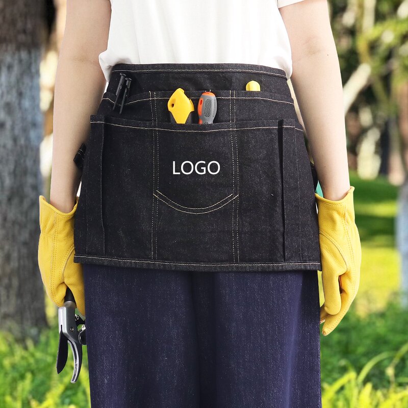 Denim Half Apron Supplier - Washable Outdoor Stain Resistant Multi Pocket Garden