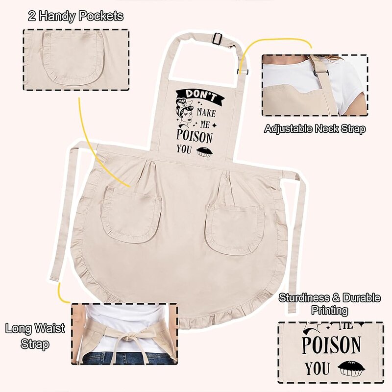 Cute Canvas Apron Supplier - Two Pockets Ruffled Trim Adjust Waistline Coffee