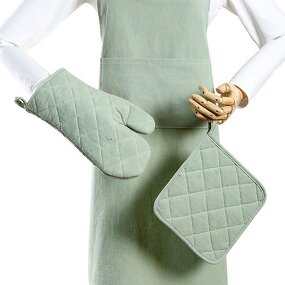 Striped Kitchen Oven Mitt Manufacturer - Best Custom Cotton Apron and Gloves Set