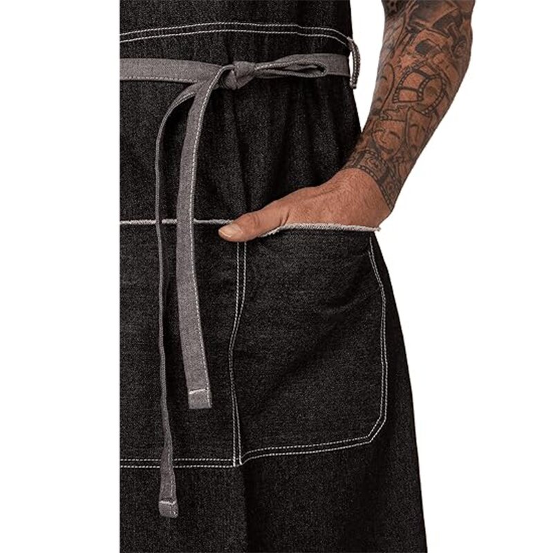 Denim Apron Manufacturer - Adjustable Neck Tool Pockets Tattoo Artist Cafe