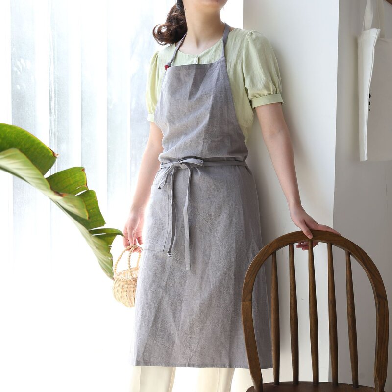 Japanese Style Apron Factory - Cotton Linen Neck Hanging Sleeveless Solid Color