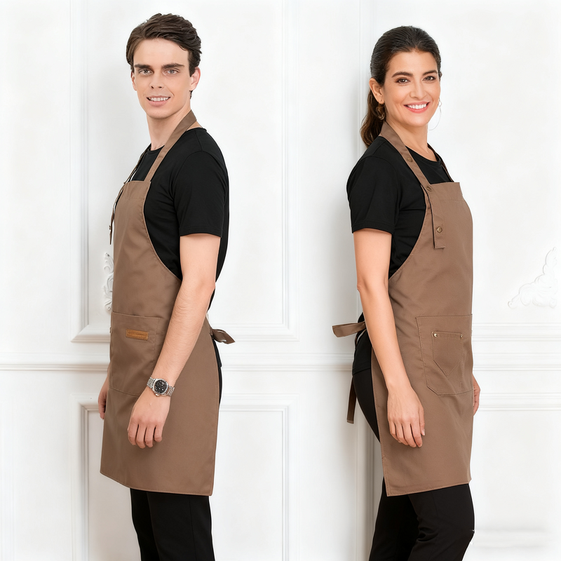 Adjustable Neck Apron Factory - Polyester 2 Pocket Home Cooking Coffee Shop