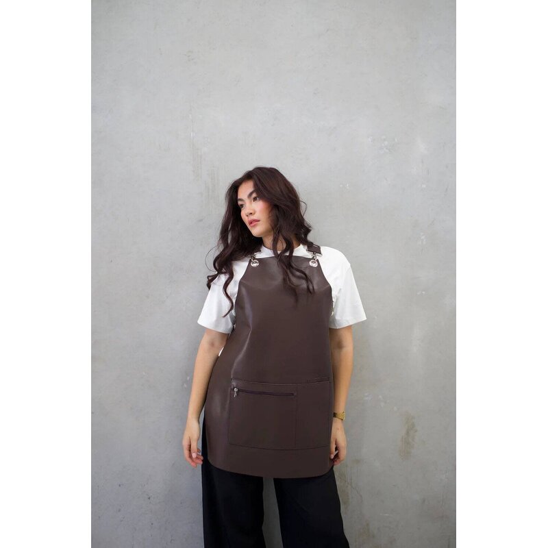 PU Leather Bib Apron Manufacturer - Custom Logo Lovely Brown Waterproof Design
