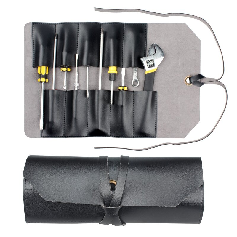 Tool Roll up Bags Manufacturer - Wholesale Brown PU Leather Strap Portable Carry