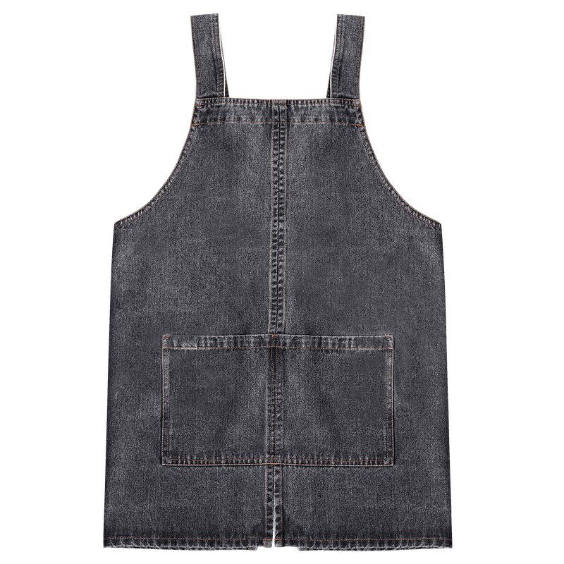 Washed Denim Apron Factory - Cotton Adjustable Straps 2 Pockets Flower Coffee