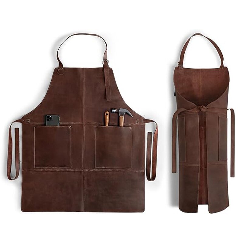 PU Leather Apron Manufacturer - Professional BBQ Woodworking Two Spacious Pockets