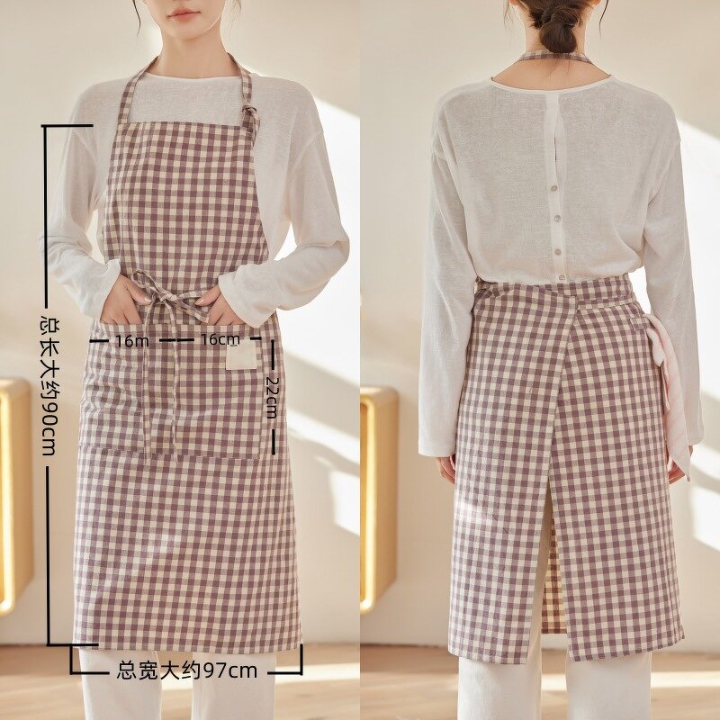 Antifouling Gingham Apron Factory - Coffee Korean Retro French Baking Art Nail