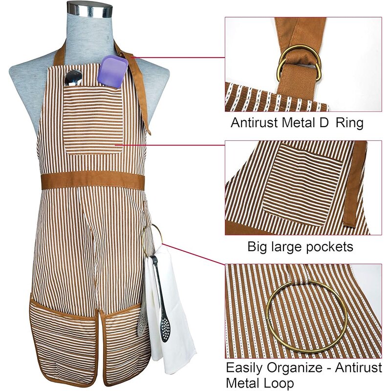 Kitchen Apron Supplier - High Quality Striped with Hanging Towel Sleeveless