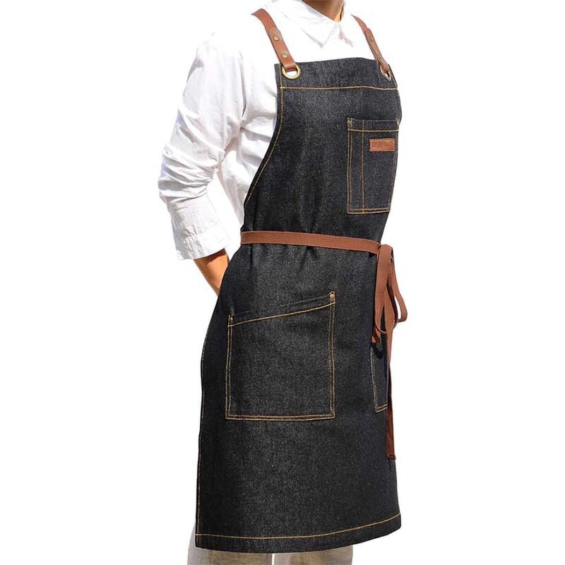 Denim Apron Supplier - Fashionable Cooking Cafe Cross-Adjustable Custom Logo