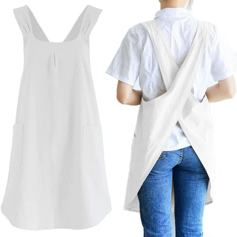 Cotton Linen Aprons Supplier - Solid Cross Bandage X Shape Back Kitchen Restaurant