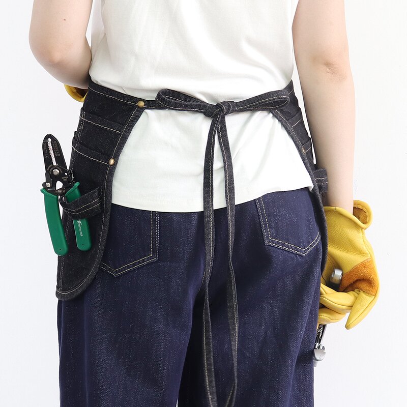 Denim Half Apron Supplier - Washable Outdoor Stain Resistant Multi Pocket Garden