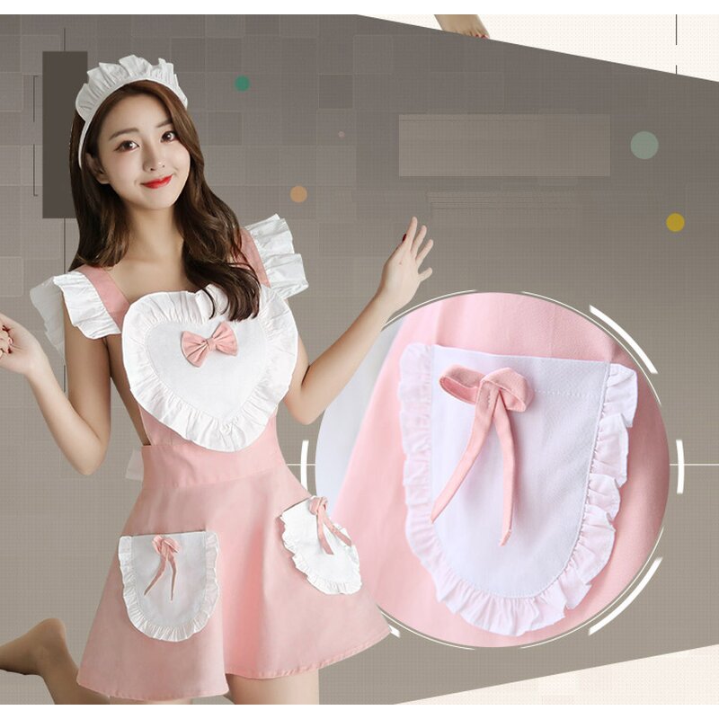 Lace Maid Apron Manufacturer - Women Sexy Bowknot French Dress Black Cooking