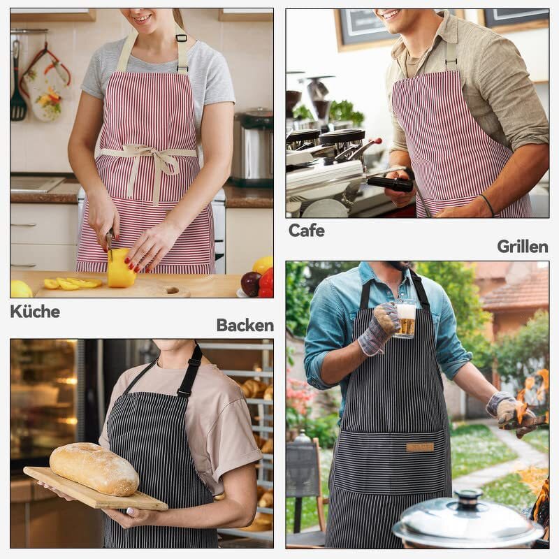 Cotton Linen Striped Apron Supplier - Home Cooking Restaurant Kitchen Baked Nail