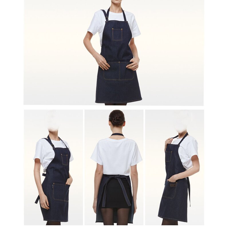 Men Denim Apron Manufacturer - Blue Custom Coffee Adjustable Baking Cooking