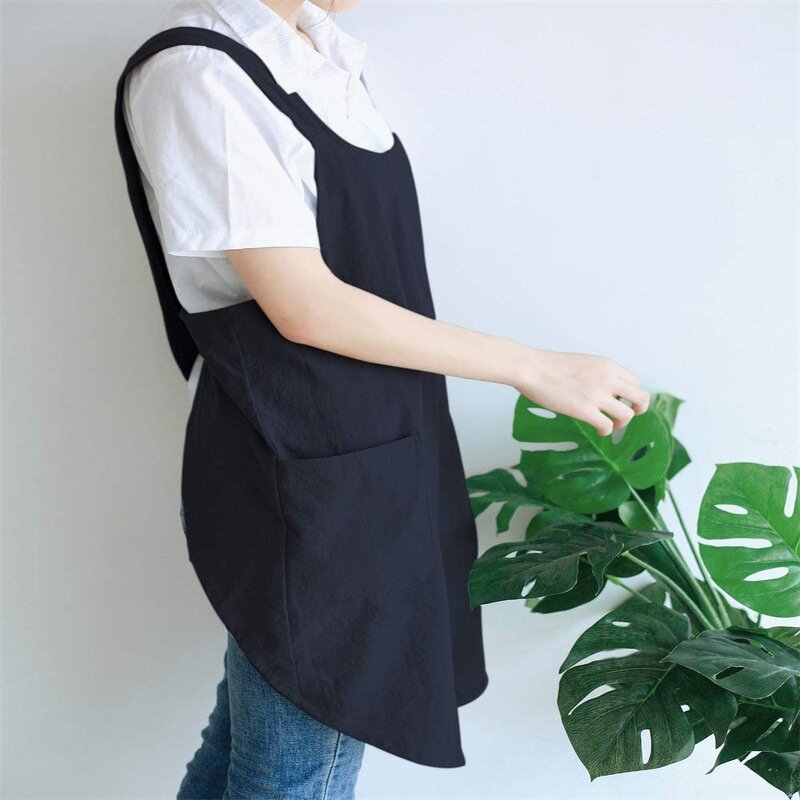 Cotton Linen Aprons Supplier - Solid Cross Bandage X Shape Back Kitchen Restaurant