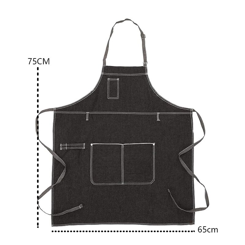 Denim Apron Manufacturer - Adjustable Neck Tool Pockets Tattoo Artist Cafe