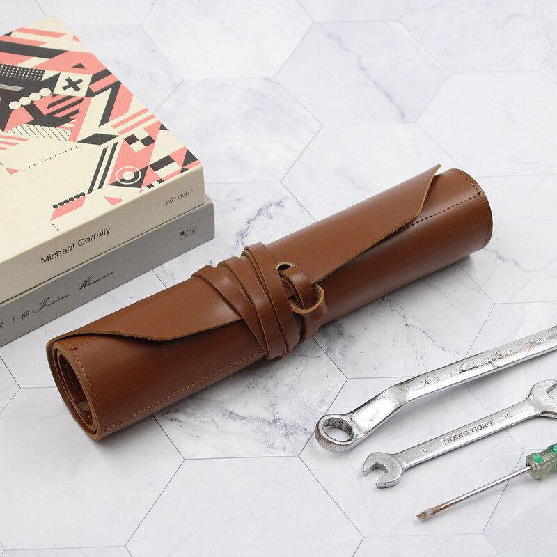 Tool Roll up Bags Manufacturer - Wholesale Brown PU Leather Strap Portable Carry
