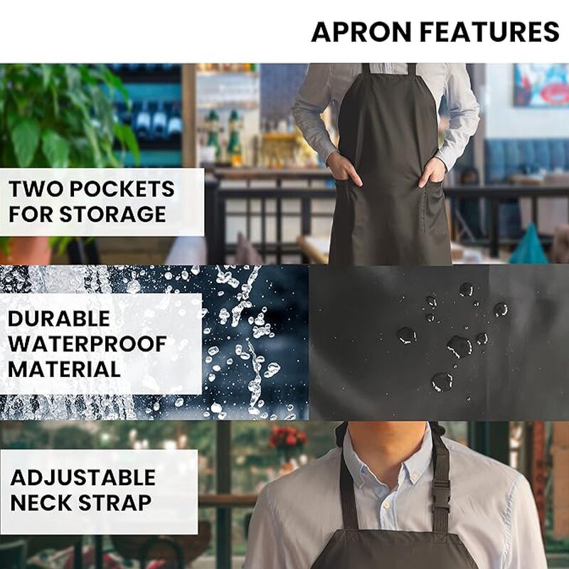Waterproof Apron Supplier - Neck Adjustable 2 Pockets Chef's Catering Baking