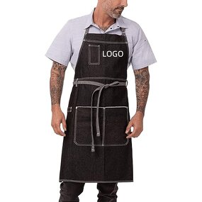 Denim Apron Manufacturer - Adjustable Neck Tool Pockets Tattoo Artist Cafe