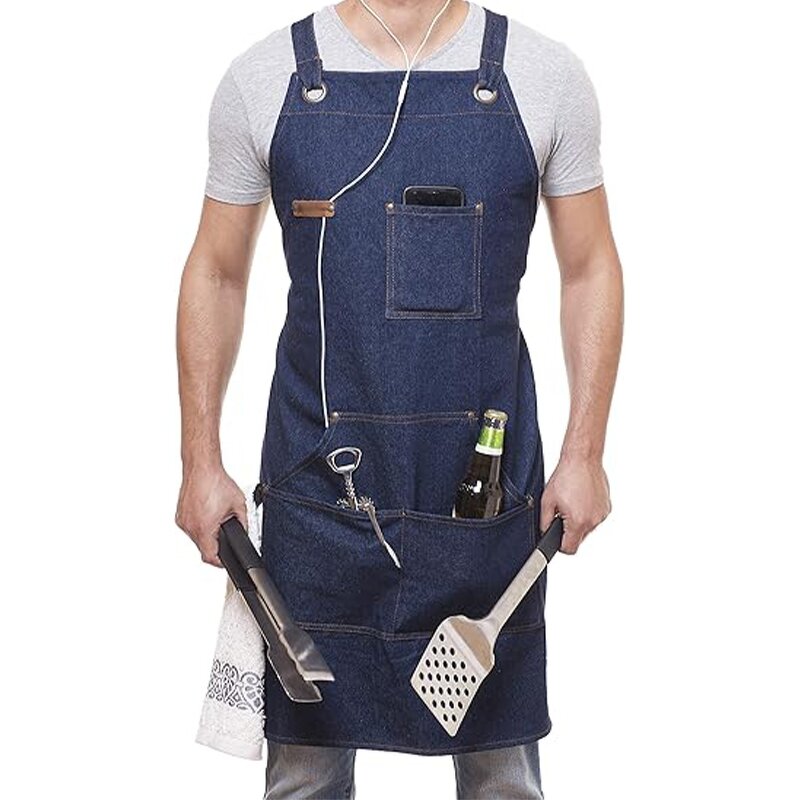 Unisex Denim Apron Supplier - Blue for Chef Cooking Baking Cafe Uniform