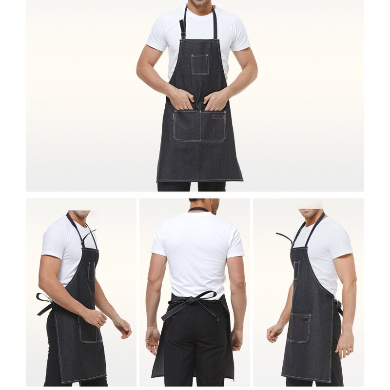 Men Denim Apron Manufacturer - Blue Custom Coffee Adjustable Baking Cooking