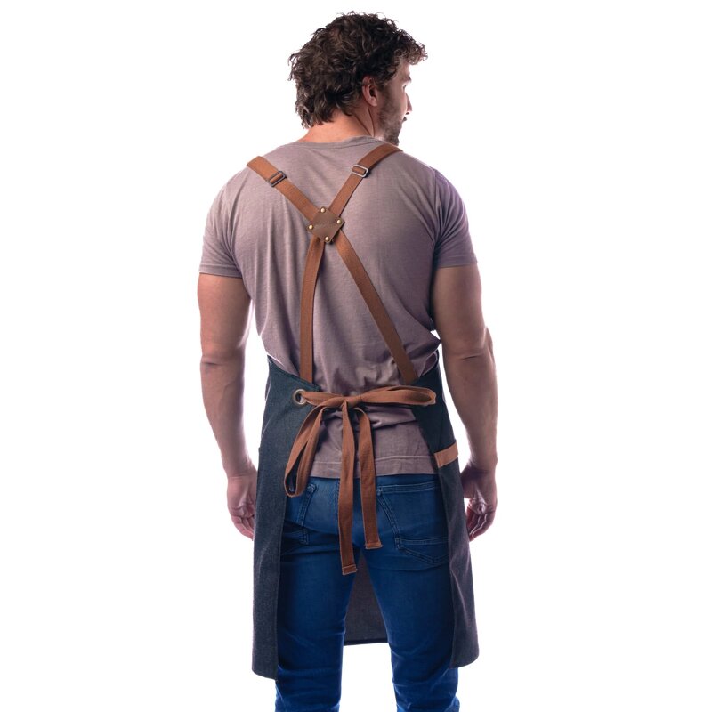 Denim Aprons Supplier - 100% Cotton Cross Back Strap Blue Cowboy Chef