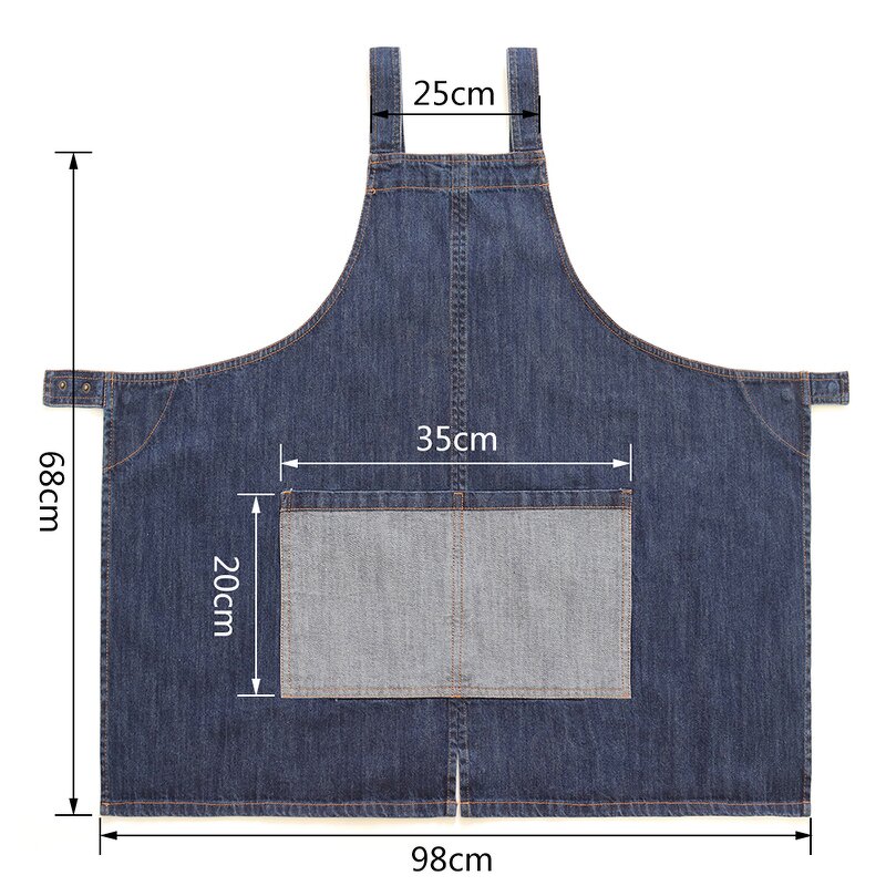 Washed Denim Apron Factory - Cotton Adjustable Straps 2 Pockets Flower Coffee