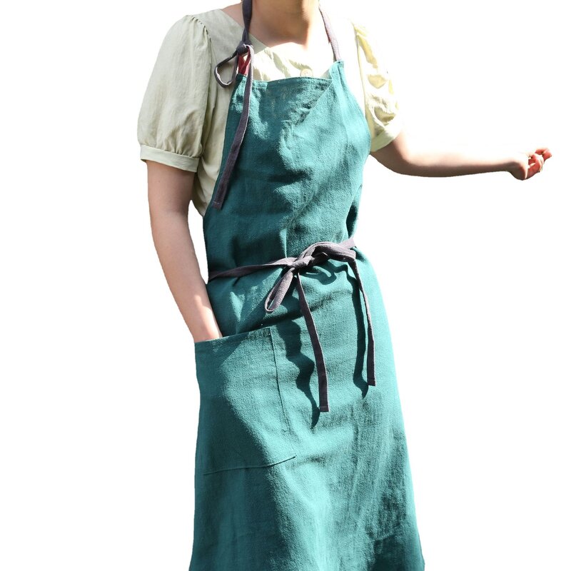 Japanese Style Apron Factory - Cotton Linen Neck Hanging Sleeveless Solid Color