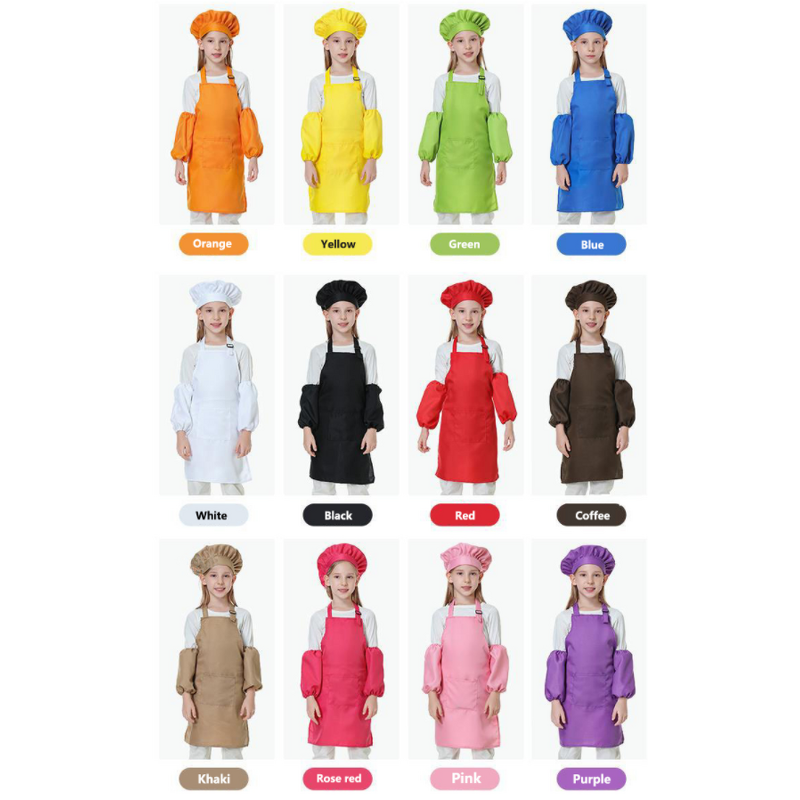Kids Apron Set Factory - Custom Logo Children Polyester Plain with Chef Hat Ages