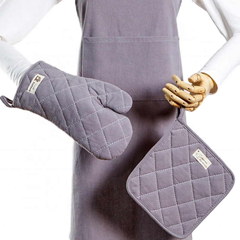 Striped Kitchen Oven Mitt Manufacturer - Best Custom Cotton Apron and Gloves Set