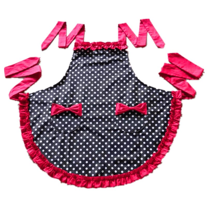 Two Bow Pocket Apron Supplier - Small Polka Dots Lace Korean-Style Work