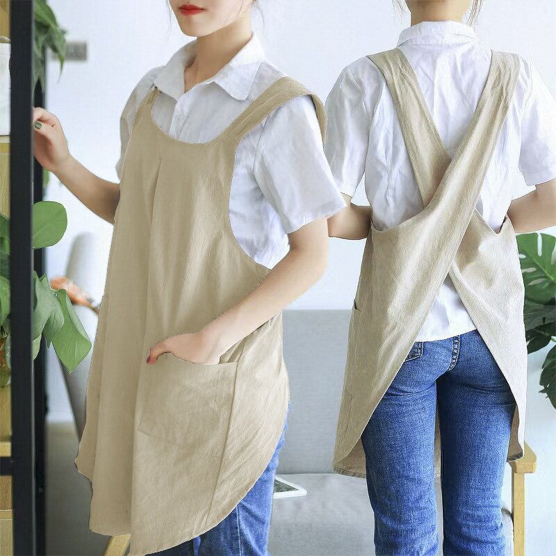 Cross Back Apron Factory - Women Cotton Linen Japanese Housework Baking Wrap