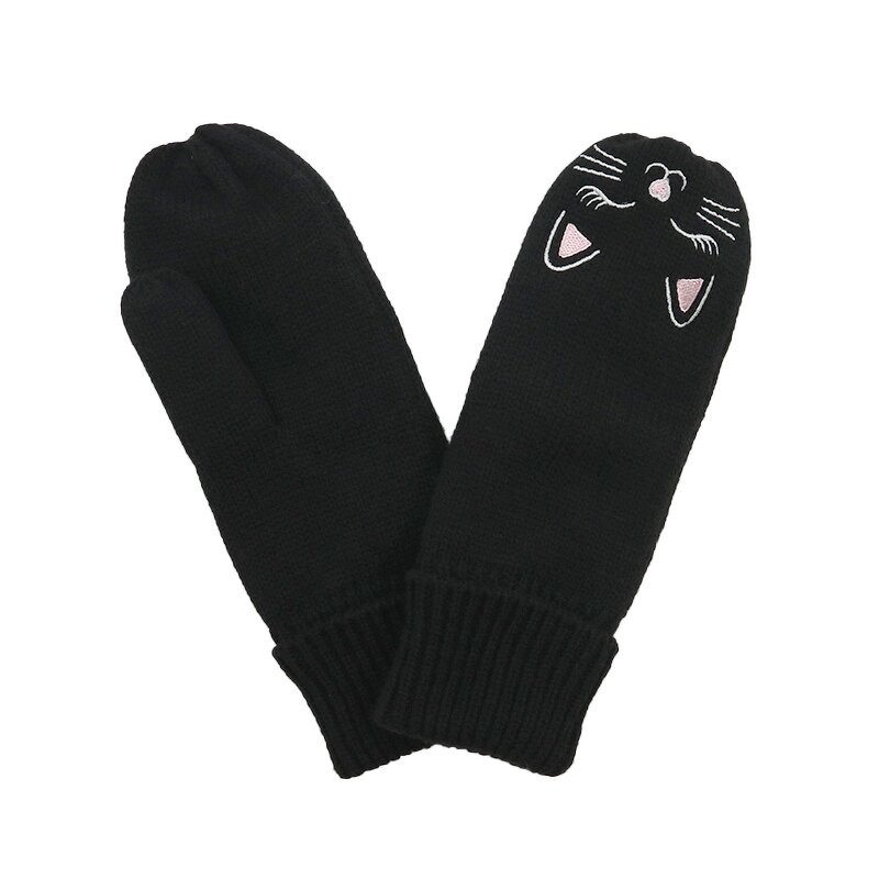 Kids Winter Gloves Manufacturer - Children Lovely Acrylic Knitted Custom Cat Embroidery