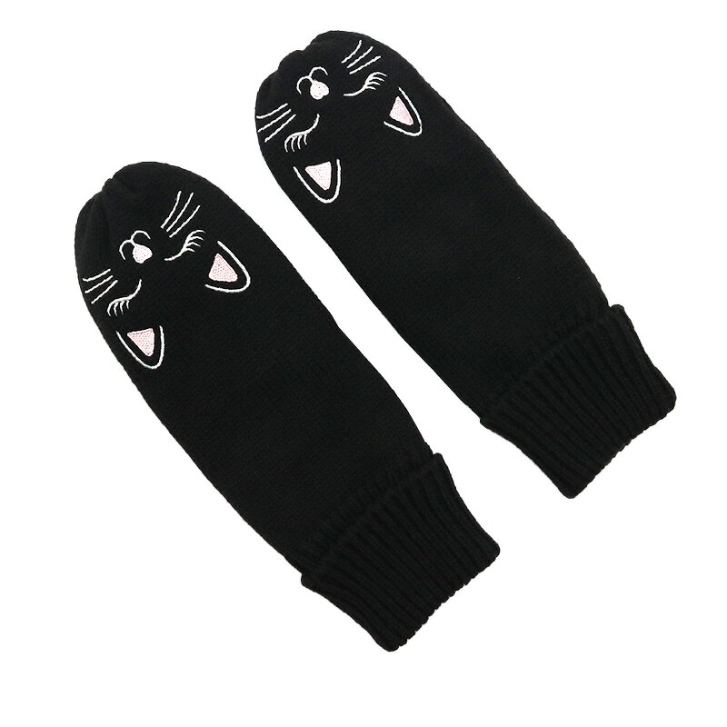 Kids Winter Gloves Manufacturer - Children Lovely Acrylic Knitted Custom Cat Embroidery