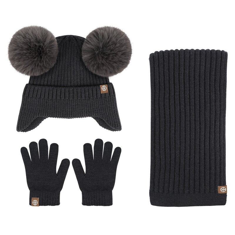 Kids Winter Set Manufacturer - Wholesale Beanie Hat With Pompom Earflap Scarf Gloves