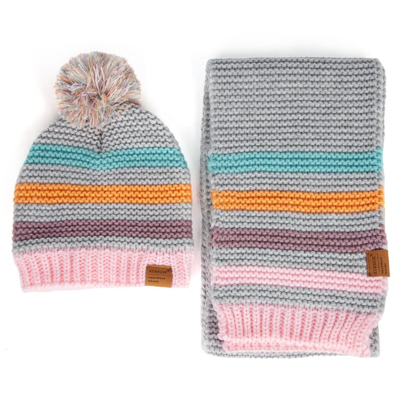 Toddler Beanie Set Factory - Winter Fleece Lined Acrylic Striped Knit With Custom