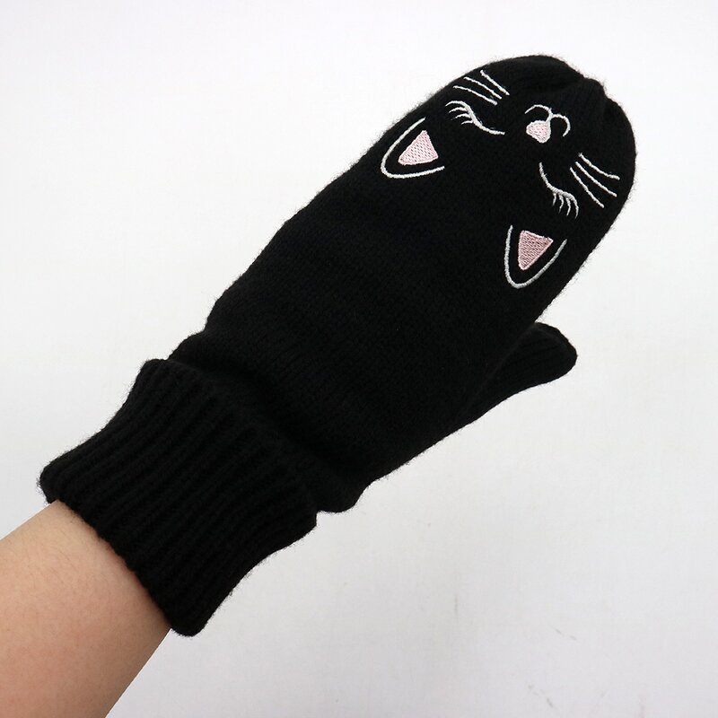 Kids Winter Gloves Manufacturer - Children Lovely Acrylic Knitted Custom Cat Embroidery