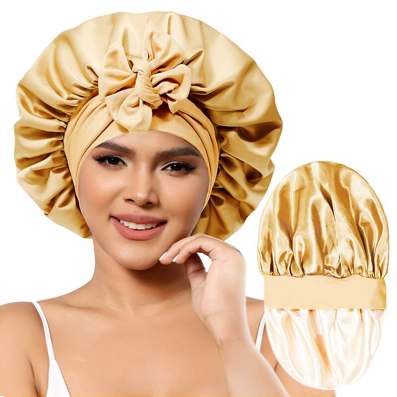 Double Layer Hair Bonnet Supplier - Women Jumbo Silky Satin with Elastic Tie Band
