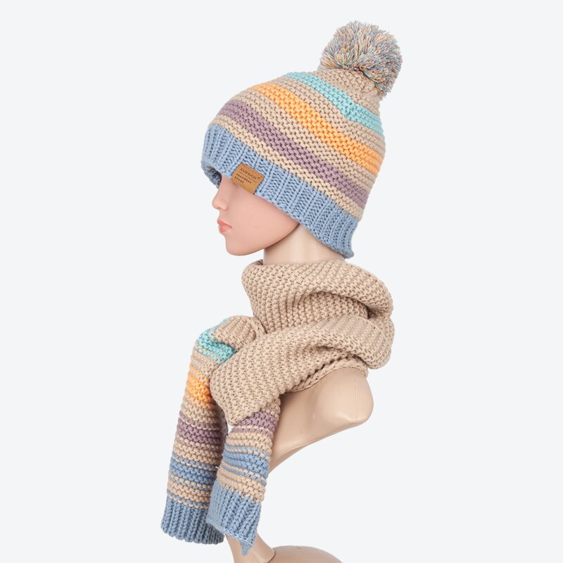 Toddler Beanie Set Factory - Winter Fleece Lined Acrylic Striped Knit With Custom