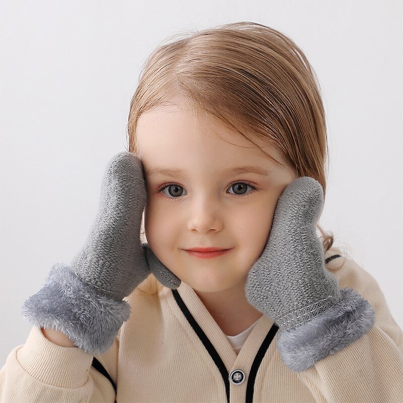 Baby Winter Gloves Factory - Sewingman Sweet Ski Gloves Knitted Mittens With Furry Cuff