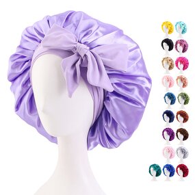Silky Satin Hair Bonnet Factory - Fashion Women with Elastic Tie Band Night Cap